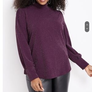 Maurices Dark Plum Sparkle Mock Neck Long Sleeve Blouse NWT